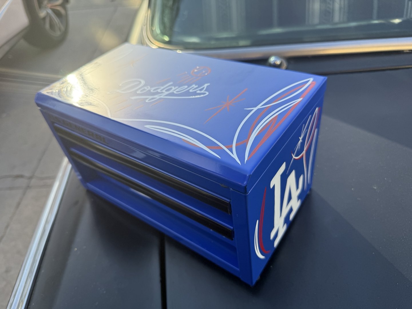 Blue Dodgers toolbox, view 3